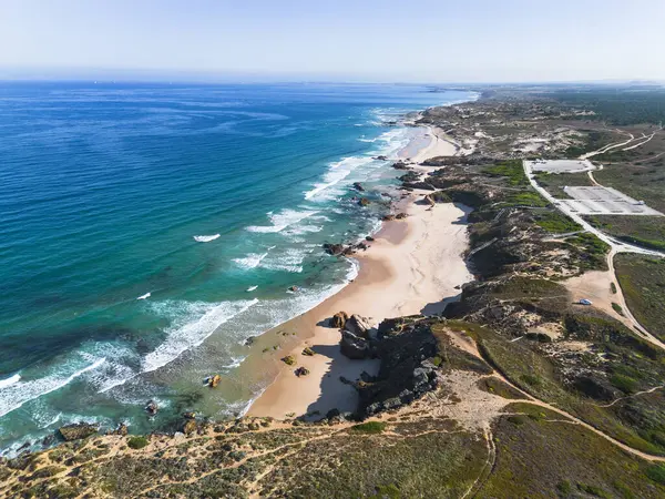 stock image Praia de Malhao in Portugal from the air. Southwest Alentejo and Vicentine Coast.