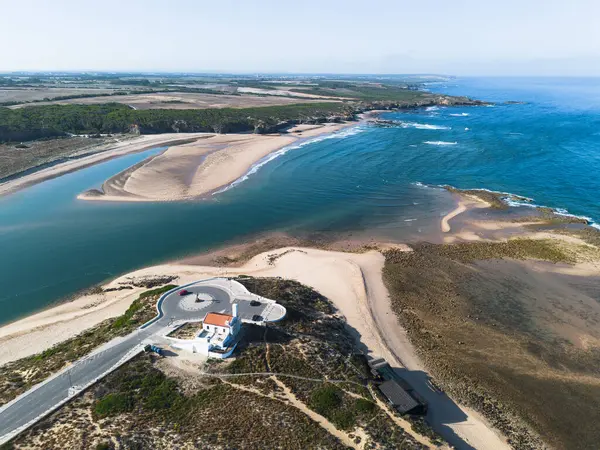 stock image Vila Nova de Milfontes beach in Portugal aerial shot