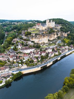 Beynac-et-Cazenac in France aerial view vertical shot clipart