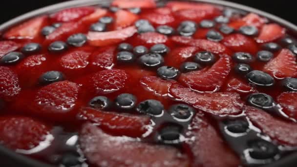 Strawberry Cheesecake Swirl Plate Black Background — Stock Video