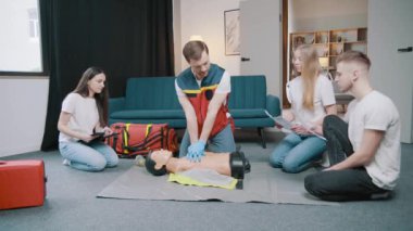 First aid resuscitation, CPR training, medicine, healthcare and medical concept