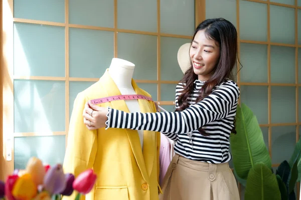 Owner Business Asian Young Women Fashion Designer Working Her Designer — Stockfoto