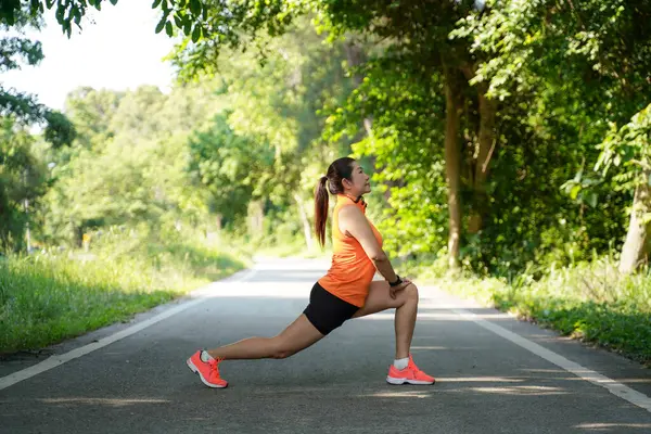 Healthy Woman Warming Jogging Run Relax Stretching Her Arms Looking Stock Image