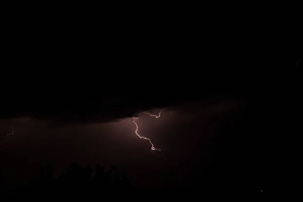 Летние Бури Гром Молния Над Деревьями — стоковое фото