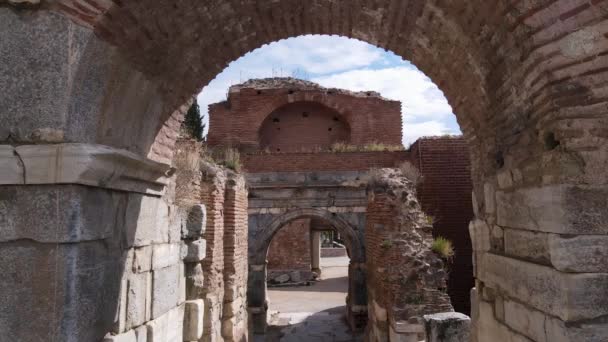 Historiska Ruiner Från Romartiden Borgar Och Murar Sten — Stockvideo