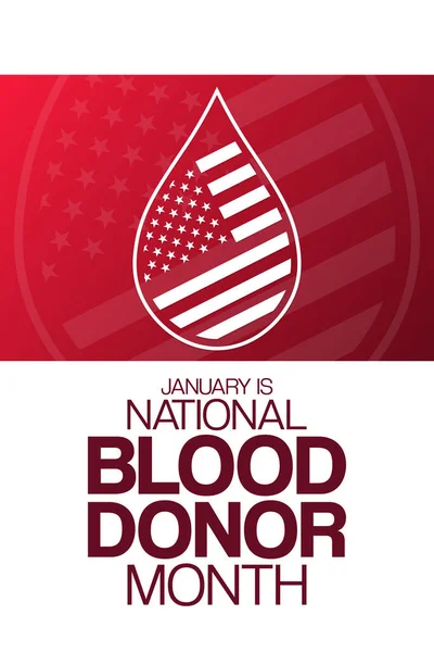 Janeiro Mês Nacional Doador Sangue Ilustração Vetorial Cartaz Férias Vetores De Stock Royalty-Free