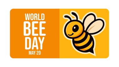 Dünya Arı Günü. 20 Mayıs. Vektör çizimi. Tatil afişi, kart, poster ve arkaplan şablonu