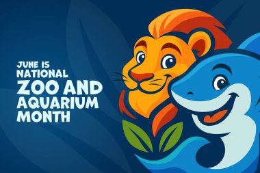 June, Ulusal Hayvanat Bahçesi ve Akvaryum Ayı. Vektör çizimi. Tatil afişi, kart, poster ve arkaplan şablonu