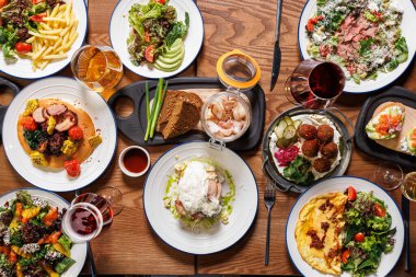 festive table with various food top view, no people clipart