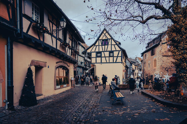 Eguisheim colorful village of Alsace, region of France.