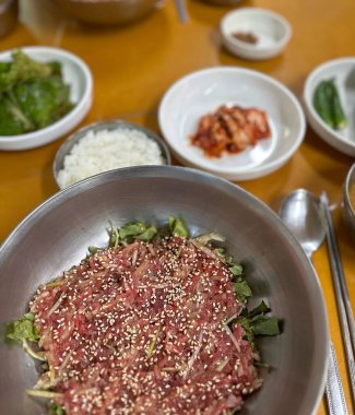 Pirinçli Kore bifteği kimchi, Kore yemeği.,