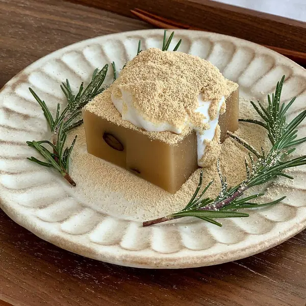 Bir parça kek ve ahşap bir arka planda bir fincan çay.