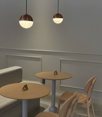 Boş kafe iç tasarımı. 3D görüntüleme, 3D resimleme.