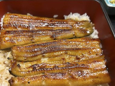 Kızarmış balıklı Japon pirinci.