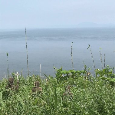 Mavi gökyüzü arka planına sahip güzel deniz kıyısı