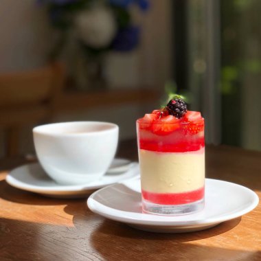 Beyaz tabakta çilekli cheesecake