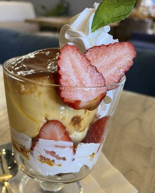 close up of a delicious dessert with ice cream