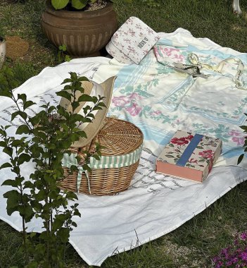 Bahçede battaniyeli bir piknik