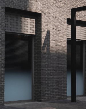 Modern bir ofisin önündeki boş siyah tuğla bina. 3d illüstrasyon