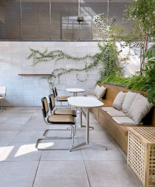 3 boyutlu modern bir ofis ve kahve.