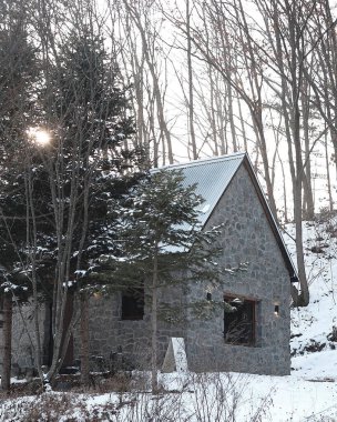 Ormanda terk edilmiş eski bir bina.