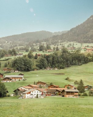 Arka planda küçük bir evi olan güzel bir köy manzarası.