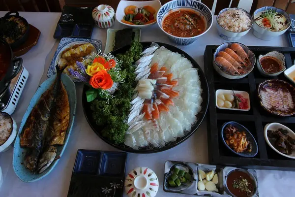 Lezzetli Asya mutfağının yakın görüntüsü