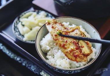 Lezzetli Asya yemeklerinin yakın görüntüsü