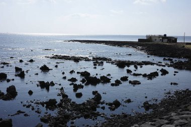 Sahilde taşların yakın çekimi.