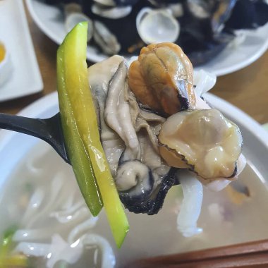 close up view of delicious asian noodles