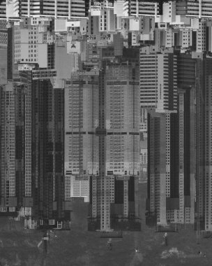 Geceleri Hong Kong şehrinin hava manzarası.