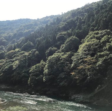 Dağlarda nehri olan güzel bir manzara.