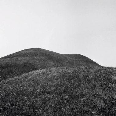 Beyaz gökyüzü ile güzel bir tepe manzarası
