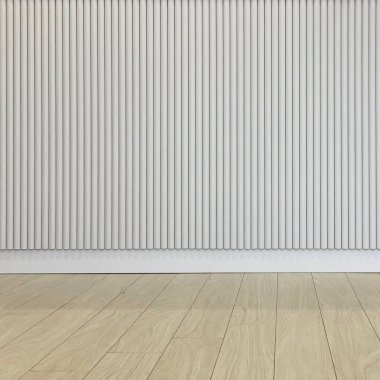 Beyaz duvar ve ahşap zemin, 3 boyutlu.