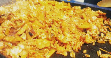 Lezzetli Asya yemeklerinin yakın görüntüsü