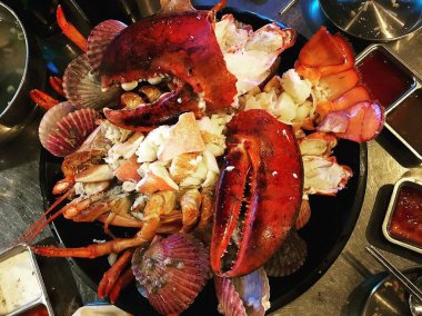 Taze deniz ürünleri, ıstakoz, ıstakoz, ıstakoz, deniz ürünleri, midye, yengeç..