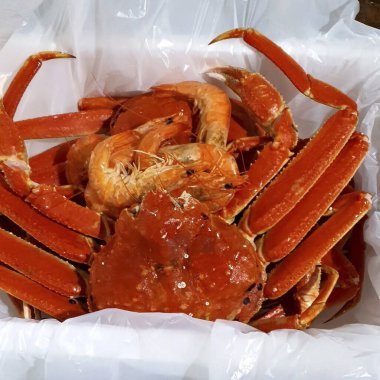 Sepetteki taze deniz ürünleri.