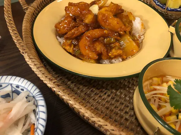 Lezzetli Asya mutfağının yakın görüntüsü