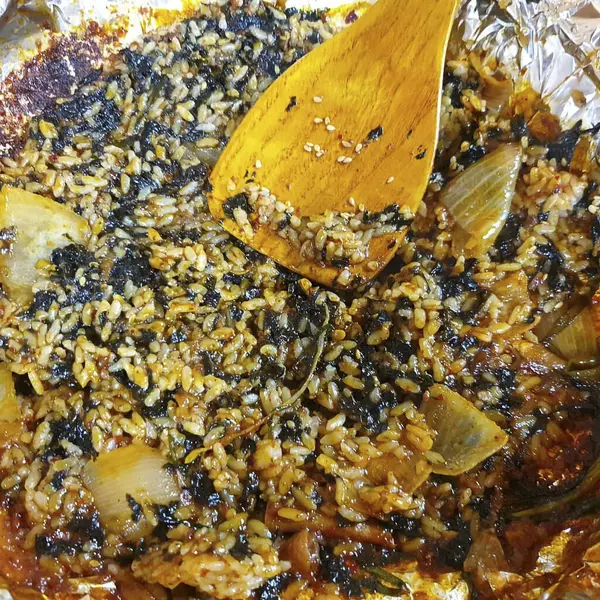 Lezzetli Asya yemeklerinin yakın görüntüsü