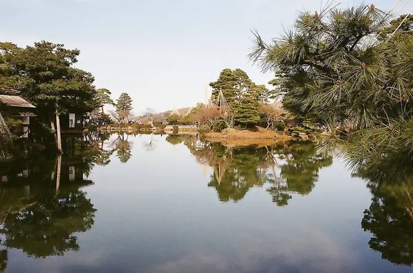 Şehirdeki güzel göl manzarası