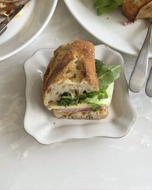 Tavuk ve sebzeli lezzetli sandviç.