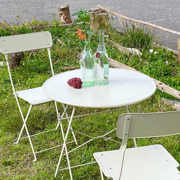 Sandalye ve çiçekli boş masa