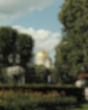 Parkta yeşil yapraklar ve ağaçlarla bulanık arkaplan