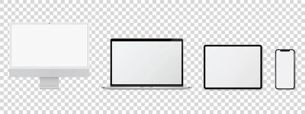 Modèle Écran Appareil Ensemble Smartphone Tablette Ordinateur Portable Moniteur Maquette — Image vectorielle