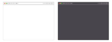 Gerçekçi web tarayıcı pencereleri - Mercan renkli arkaplan üzerinde açık ve karanlık kipte boş internet tarayıcılarının vektör illüstrasyonu