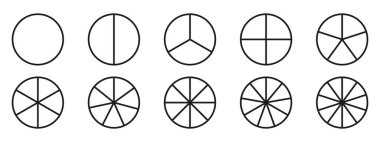 Çember bölünmüş diyagram 3, 10, 7, grafik ikonu şeklinde turta bölümü grafiği. Parça dairesi yuvarlak vektör 6, 9 devide bilgi aktarımı.