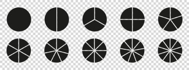 Çember bölünmüş diyagram 3, 10, 7, grafik ikonu şeklinde turta bölümü grafiği. Parça dairesi yuvarlak vektör 6, 9 devide bilgi aktarımı.