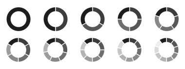Çember bölünmüş diyagram 3, 10, 7, grafik ikonu şeklinde turta bölümü grafiği. Parça dairesi yuvarlak vektör 6, 9 devide bilgi aktarımı.