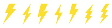 Elektrikli yıldırım logosu elektrik sembolü, poster ve tişört için beyaz arka planda izole edildi. Gök gürültüsü ikonu. Storm pictogram. Flaş