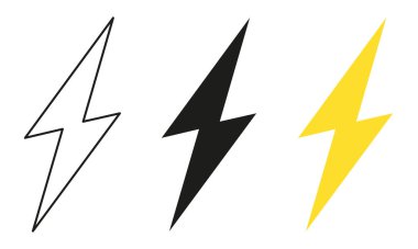 Elektrikli yıldırım logosu elektrik sembolü, poster ve tişört için beyaz arka planda izole edildi. Gök gürültüsü ikonu. Storm pictogram. Flaş